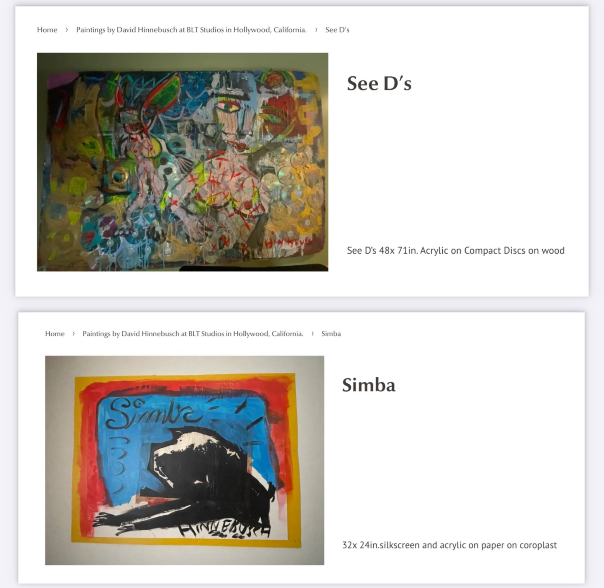 Free PDF Catalog of David Hinnebusch artwork at BLT Studios