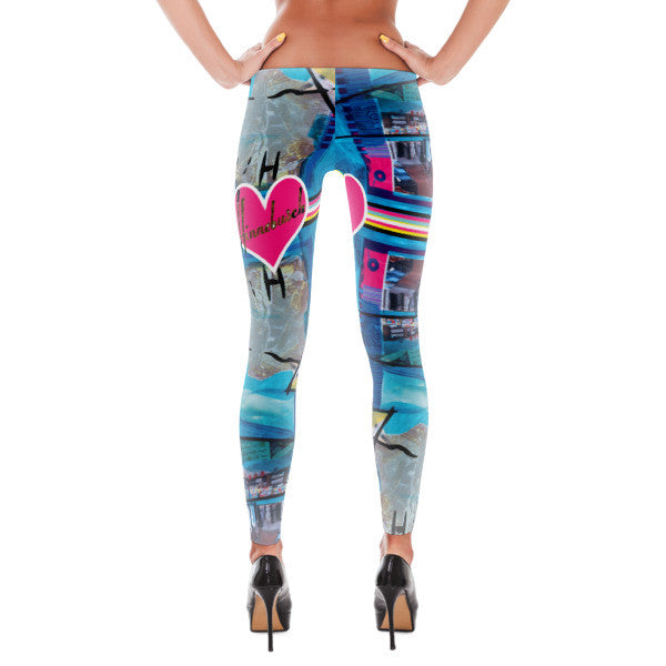 Blue Wave Hot Heart Leggings - Hinneline - David Hinnebusch Artwork & Designs